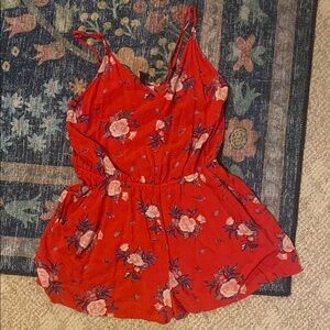 Divided Red Floral Romper